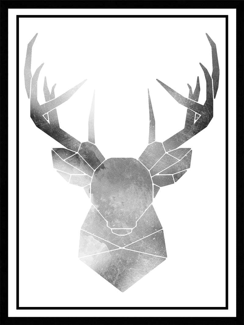 Univers og hjorten i sort/hvid - Plakat abstrakt