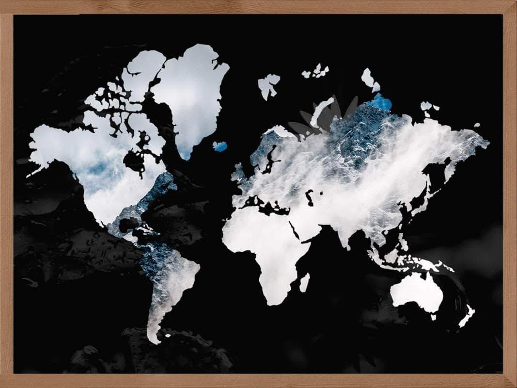 Verdenskort plakat - sort rose version verdenskort